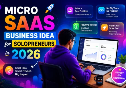 Micro SaaS business idea for solopreneurs in 2026 with AI tools, dashboard analytics, and digital workspace